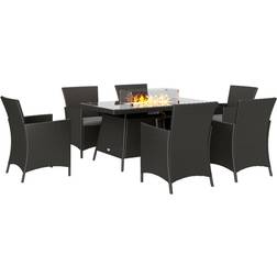 OutSunny Rattan with Fire Pit Table and Armchairs Patio Dining Set