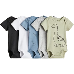 H&M Baby Cotton Bodysuits 5-pack - Light Green/Dinosaurs (1159381022)