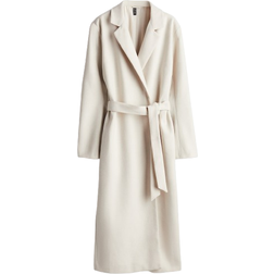 H&M Brushed-Finish Tie-Belt Coat - Light Beige