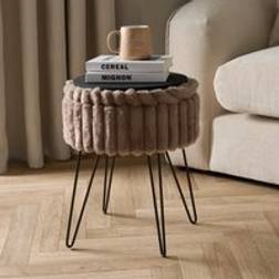 OHS Faux Fur Ribbed Storage Hairpin Mink Seating Stool