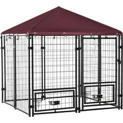 Pawhut Dog Kennel with Rotating Bowl Holders
