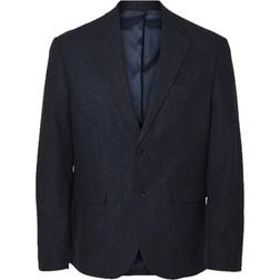 Selected Homme Checked Wool Blend Blazer - Dark Blue