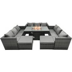 Fimous Rattan Garden Furniture Firepit 11 Seater Patio Dining Set