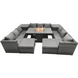 Fimous Rattan Garden Furniture Firepit 10 Seater Patio Dining Set