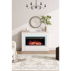 Living and Home 34 Inch Electric Fireplace White Wooden Mantel