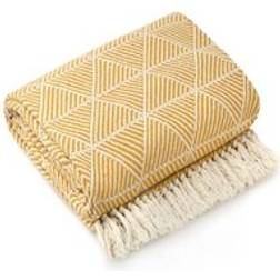 New Edge Blinds Geo Diamond Collection Recycled Cotton Throw 228cm x 254cm Blankets Yellow