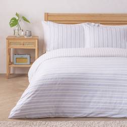 Habitat Cotton Washed PJ Stripe Bedding Set Double Duvet Cover Blue