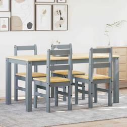 vidaXL Panama 5 Piece Grey Solid Wood Pine Dining Set 5pcs