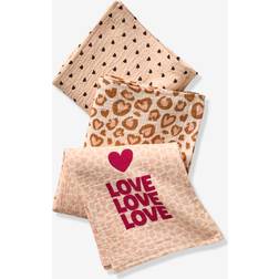 Vertbaudet Set of 3 Muslin Squares in Cotton Gauze LOVELY LEO Printed Pink