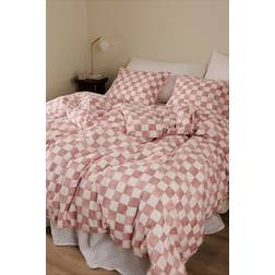 Ellos Sengesett Milly Check Bomull 2 eller 3 Deler Rosa Dynetrekk Hvit, Rosa (240x220cm)