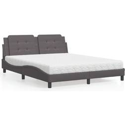 vidaXL Seng Med Madras 160x200 cm Kunstlæder Grå Sengesæt
