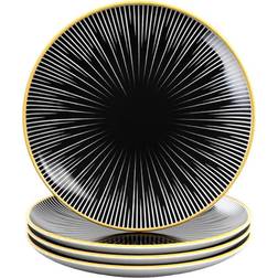 Intirilife 4X Porcelain Plates in Striped 20.5 cm Plate Sets