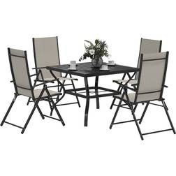 OutSunny 5 Pcs Garden Khaki Patio Dining Set, 1 Table incl. 4 Chairs