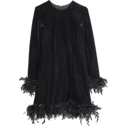 River Island Feathered Hem Dress - Black Velvet