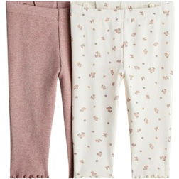 H&M Ribbed Cotton Leggings 2-pack - Misty Pink/Floral (1240905006)