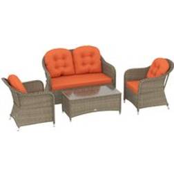 OutSunny Four-Piece Rattan Sofa with Glass-Top Table Outdoor Lounge Set