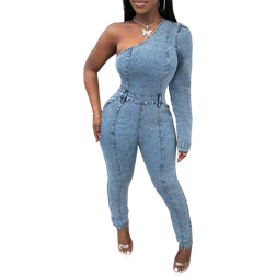 Shein Slayr Women's Denim Overalls And Jumpsuits Sexy Bodycon Stretch Long Sleeves Blue Women Jumpsuit Costume Overalls Purple Leggings
