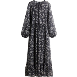 H&M Chiffon Dress with Balloon Sleeves - Black/Floral