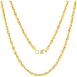 Nuragold Diamond Cut Rope Chain Lightweight Necklace 3mm - Gold