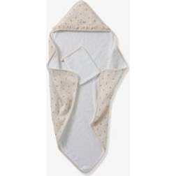 Vertbaudet Hooded Towel Washcloth Cherry Printed Beige