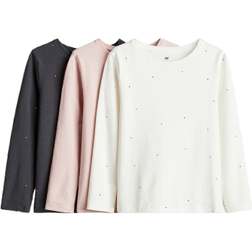 H&M Kid's Long Sleeved Tops 3-pack - Dark Grey/Light Pink Spotted (0575156074)