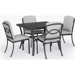 John Lewis Marlow Aluminium 4-Seater Square Garden Table & Chairs Black/Grey Patio Dining Set