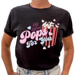 Lovely Text My Heart Pops for You Love at First Sight T-shirt - Black