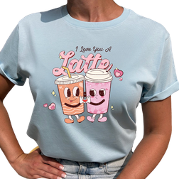 Lovely Text I Love You A Latte T-shirt -Light Blue