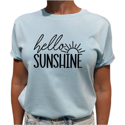 Lovely Text Hello Sunshine T-shirt - Light Blue