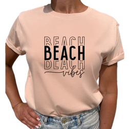 Lovely Text Beach Vibes T-shirt - Misty Pink