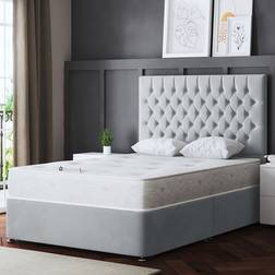 DS Living Small Double Silver Upholstered Panel Divan with 4 Drawer Frame Bed