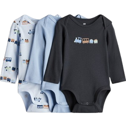 H&M Printed Jersey Bodysuits 3-pack - Blue/Train (1265824003)