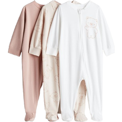 H&M Baby Zip-Up Sleepsuits 3-pack - Light Pink/Bears (1265817002)