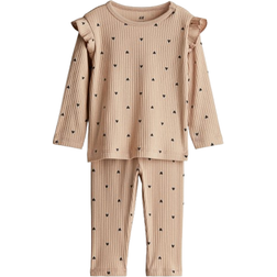 H&M Ribbed Cotton Set - Beige/Hearts (0867135123)