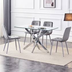 Kosy Koala Rectangle Glass Grey Velvet Dining Set