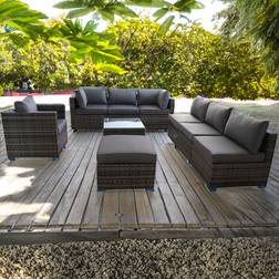 Furniture One 8 Seater Garden Corner Sofa - Grey Outdoor Lounge Set
