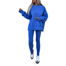 Shein INAWLY 2pcs/Set Women's Solid Round Neck Drop Shoulder Long Sleeve Sweatshirt And Pants Casual Suit, Autumn Winter