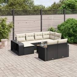 Berkfield Home 11 Piece Garden Sofa with Cushions Black Poly Rattan Outdoor Lounge Set