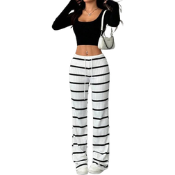 Shein EZwear Women's Casual Ribbed Ribbed Drawstring Waist Pants, For Spring/Autumn