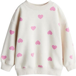 H&M Kid's Brushed Inside Sweatshirt - Light Beige/Hearts (1246179018)