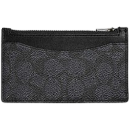 Coach Zip Card Case In Signature Canvas - Charcoal