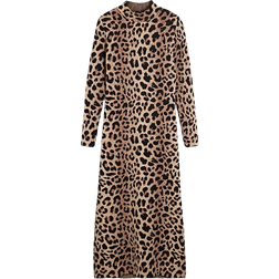 River Island Long Sleeved Leopard Print Midi Dress - Beige