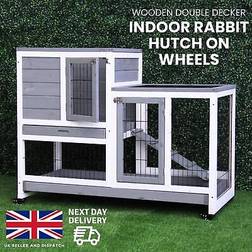 NOVECRAFTO 2-Tier Wooden Indoor Rabbit Hutch with Slide Out Trays