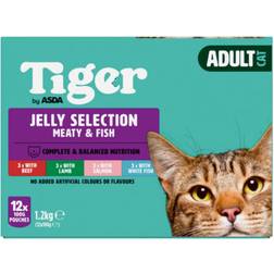 Asda Tiger Adult Cat Food Jelly Selection Meaty & Fish 12 x 100g Pouches