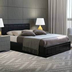 Home Treats Small Double Black Leather Ottoman Storage with Mattress Frame Bed