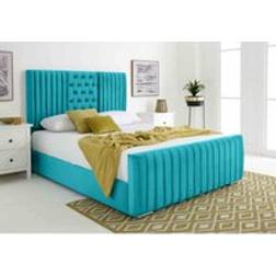 Eleganza Gracie Teal Plush Velvet Matching Buttons Super King Bed Frame Blue