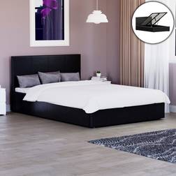 Home Discount Lisbon Ottoman Bed Frame Faux Leather Storage Small Double Black