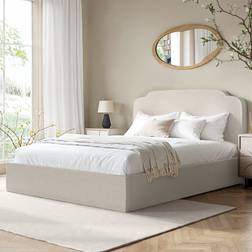 Siena Cream Upholstered King Size Ottoman with Scalloped Headboard Frame Bed