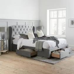 Happy Beds Double 4 Drawer Winged Storage Grey Velvet 4ft6 Frame Bed