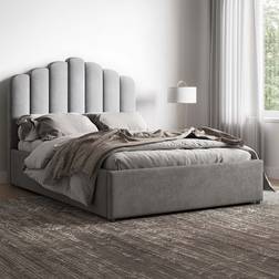 Flair Silver Velvet Poseidon Shell Ottoman Double Frame Bed